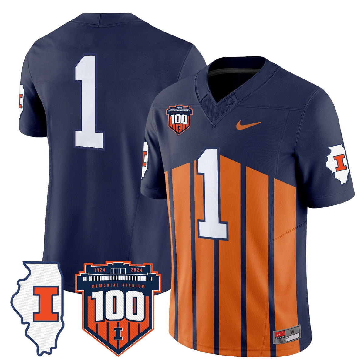 Illinois Fighting Illini 100th Memorial Stadium Patch Vapor Limited Jersey-Cuztomshoes