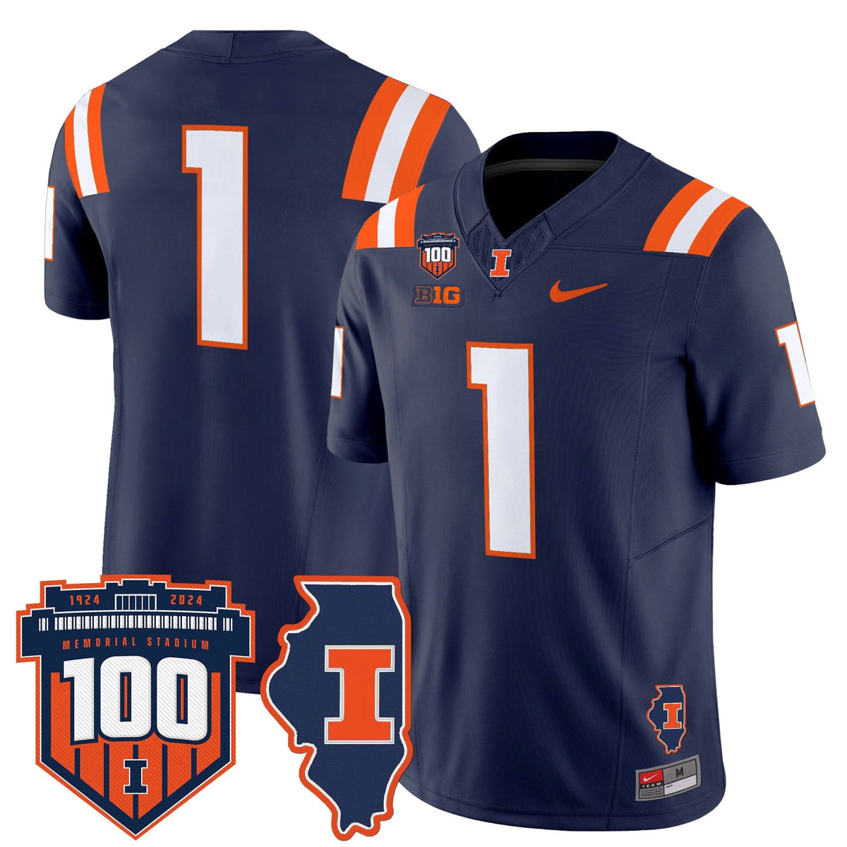 Illinois Fighting Illini 100th Memorial Stadium Patch Vapor Limited Jersey-Cuztomshoes