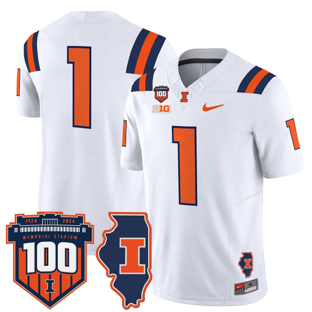 Illinois Fighting Illini 100th Memorial Stadium Patch Vapor Limited Jersey-Cuztomshoes