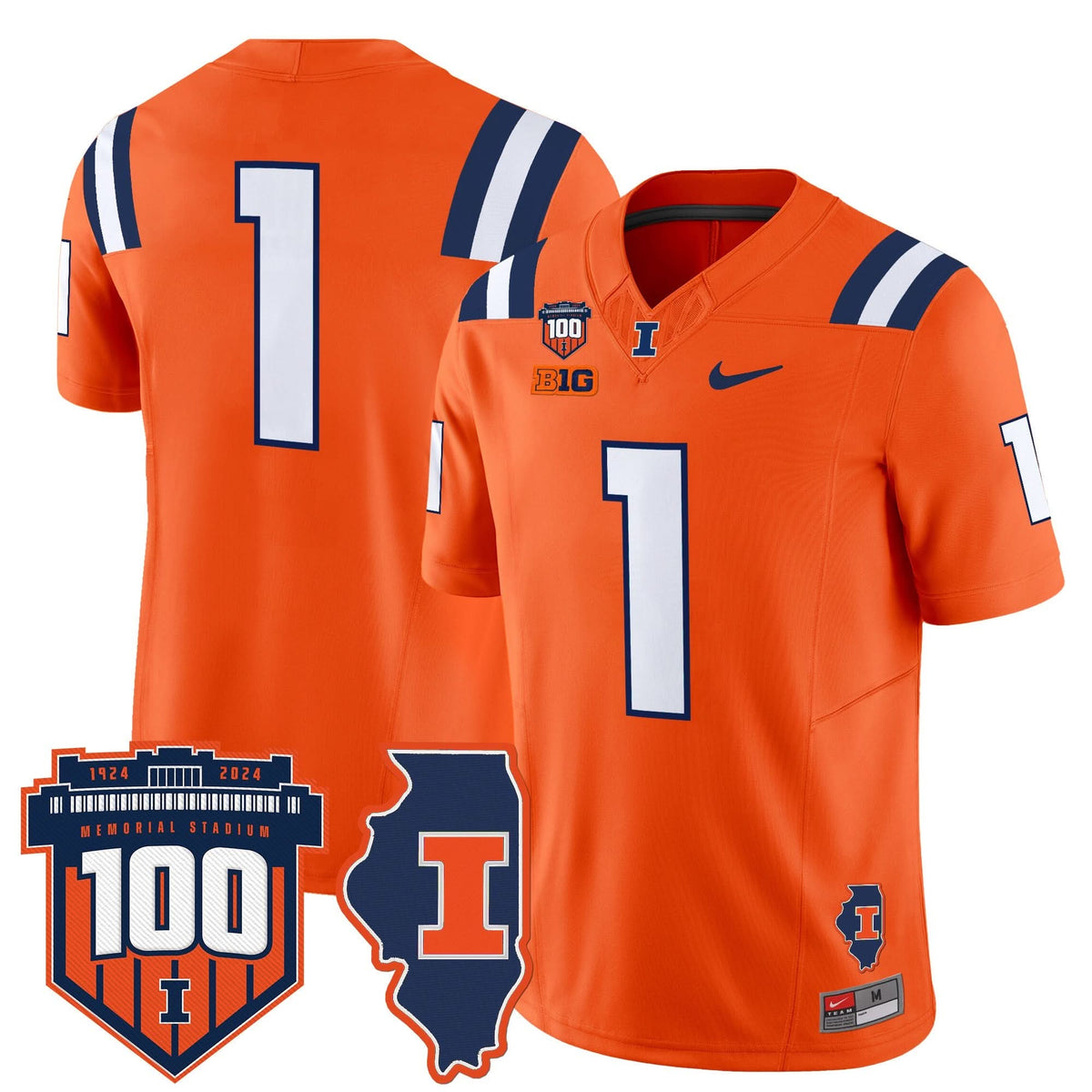 Illinois Fighting Illini 100th Memorial Stadium Patch Vapor Limited Jersey-Cuztomshoes