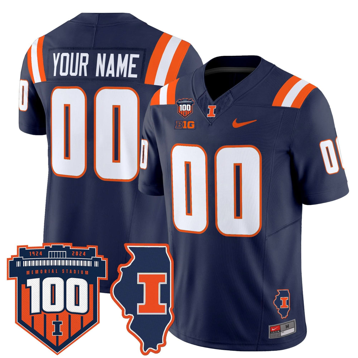 Illinois Fighting Illini 100th Memorial Stadium Patch Vapor Limited Custom Jersey