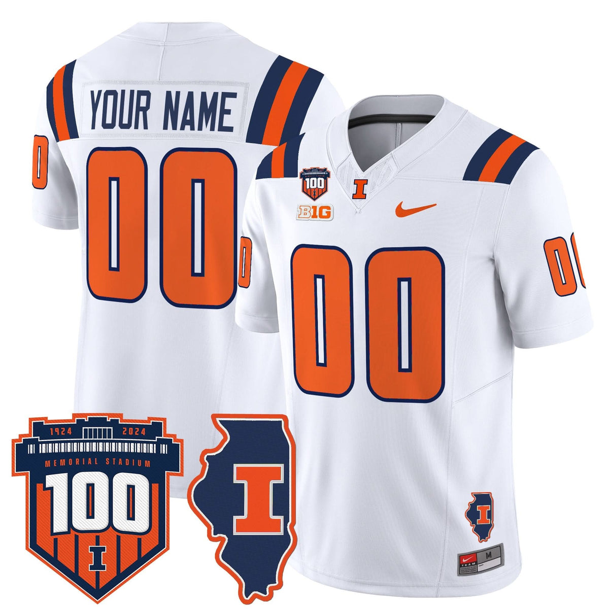 Illinois Fighting Illini 100th Memorial Stadium Patch Vapor Limited Custom Jersey