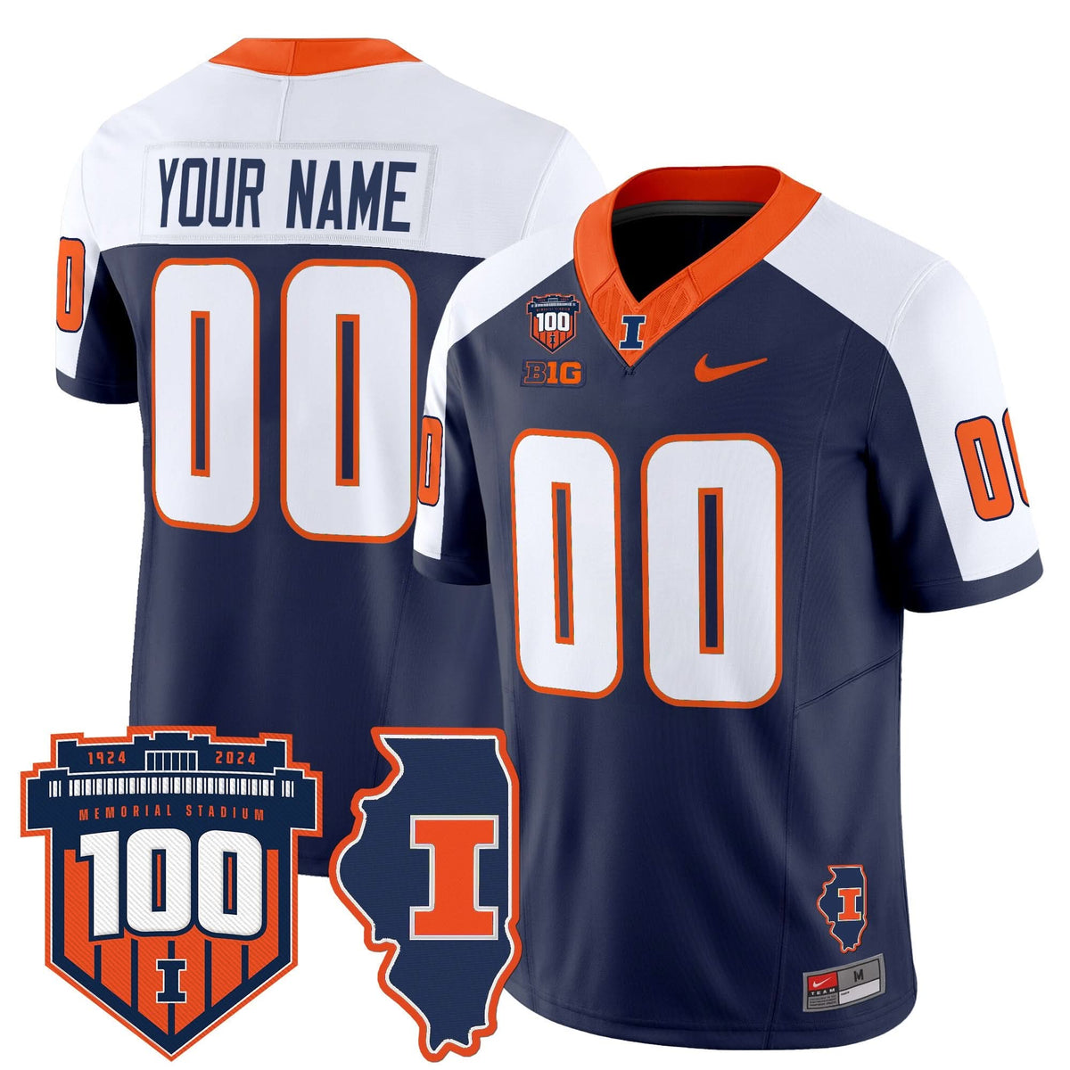 Illinois Fighting Illini 100th Memorial Stadium Patch Vapor Limited Custom Jersey