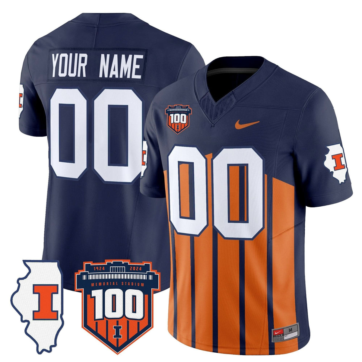 Illinois Fighting Illini 100th Memorial Stadium Patch Vapor Limited Custom Jersey