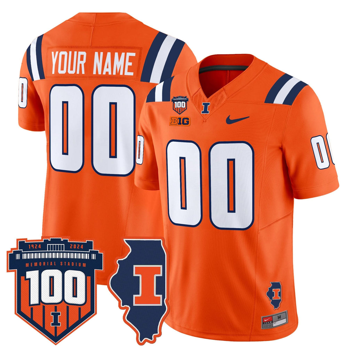 Illinois Fighting Illini 100th Memorial Stadium Patch Vapor Limited Custom Jersey