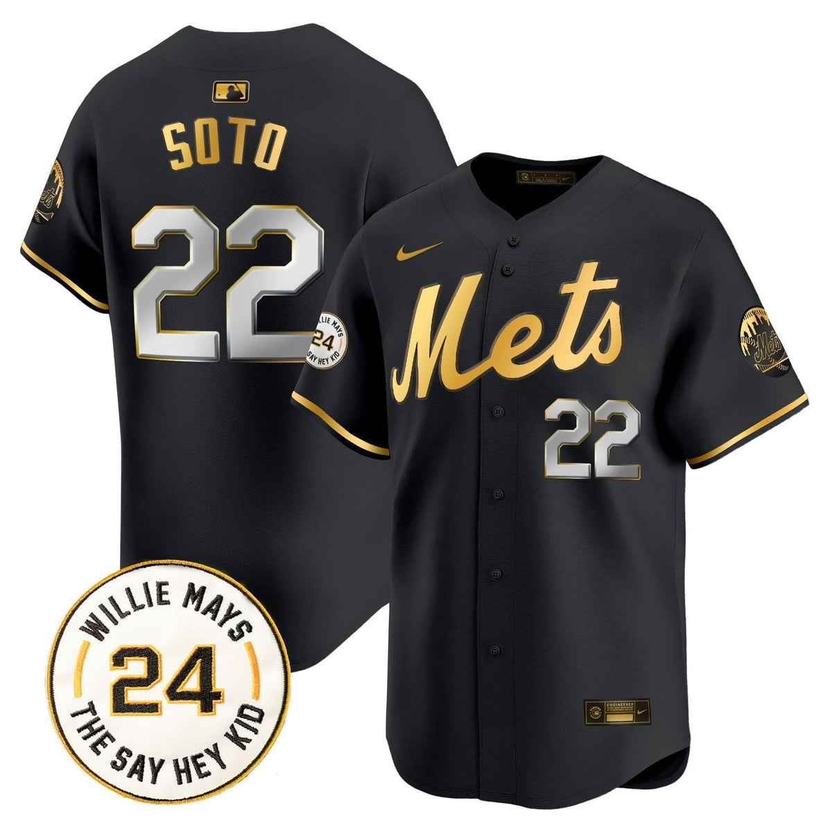 New York Mets Willie Mays Patch Vapor Premier Limited Jersey - Stitched