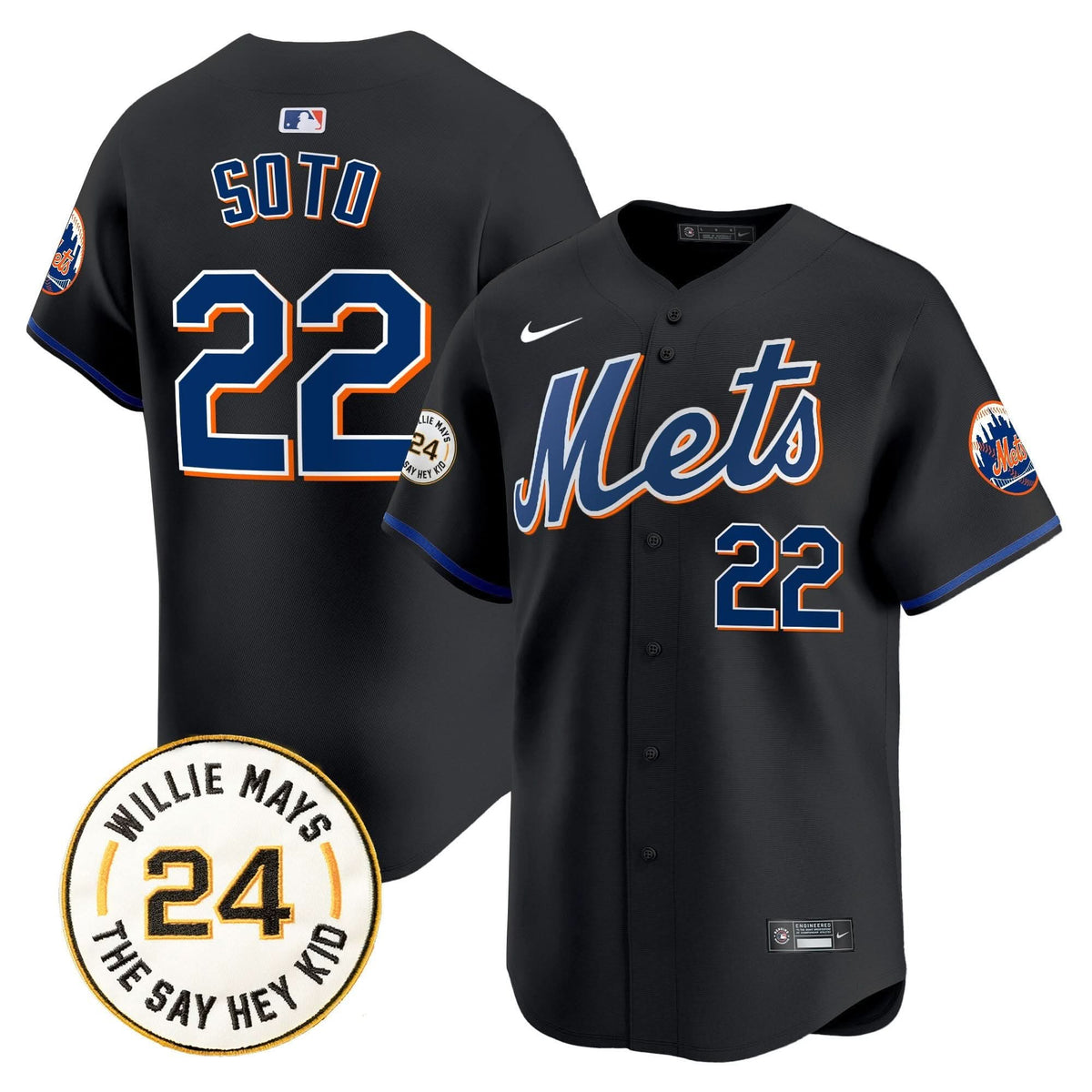New York Mets Willie Mays Patch Vapor Premier Limited Jersey - Stitched