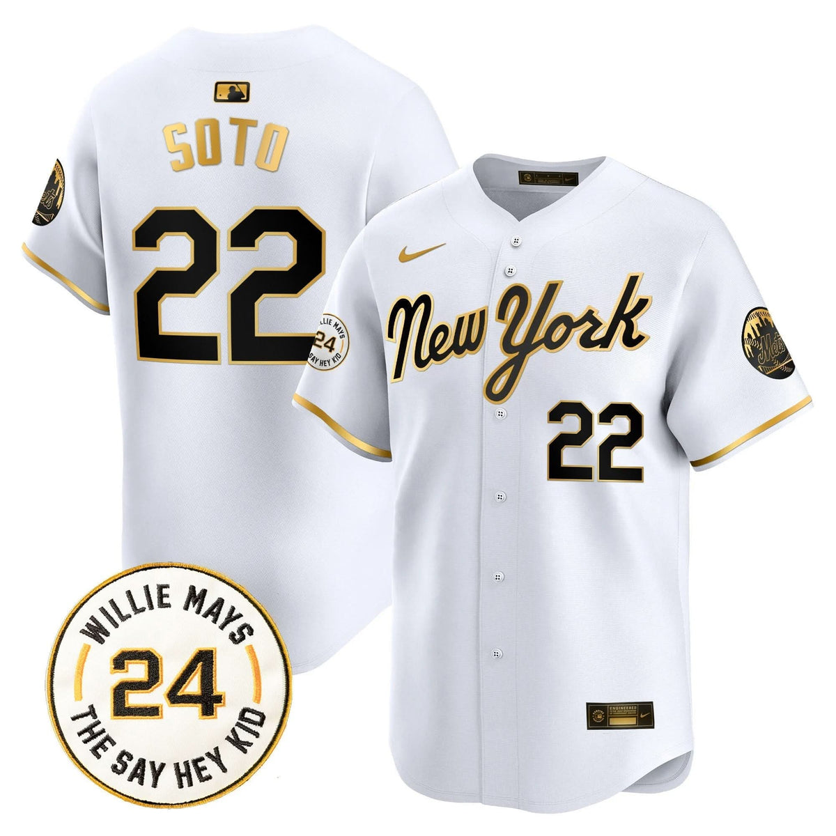 New York Mets Willie Mays Patch Vapor Premier Limited Jersey - Stitched