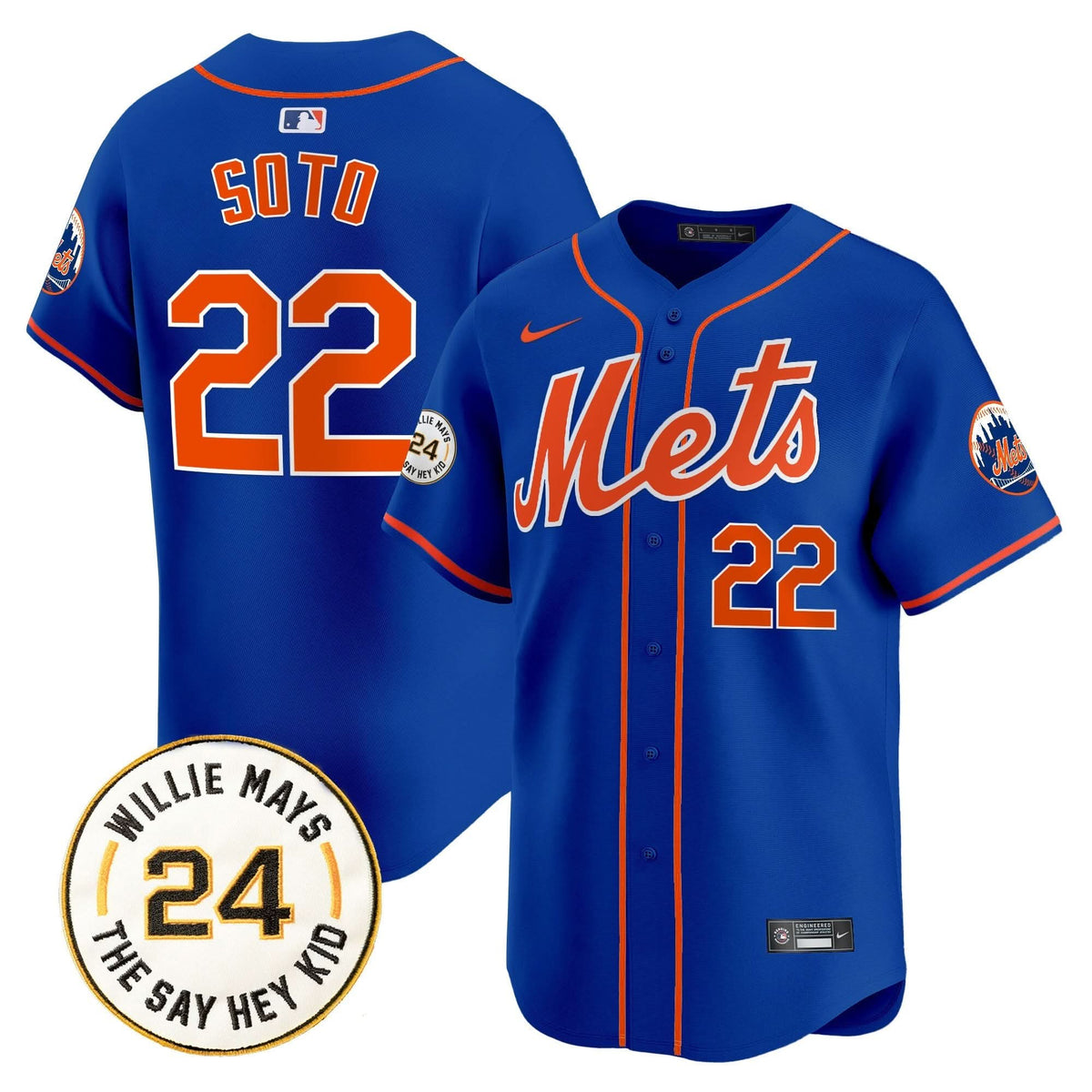 New York Mets Willie Mays Patch Vapor Premier Limited Jersey - Stitched