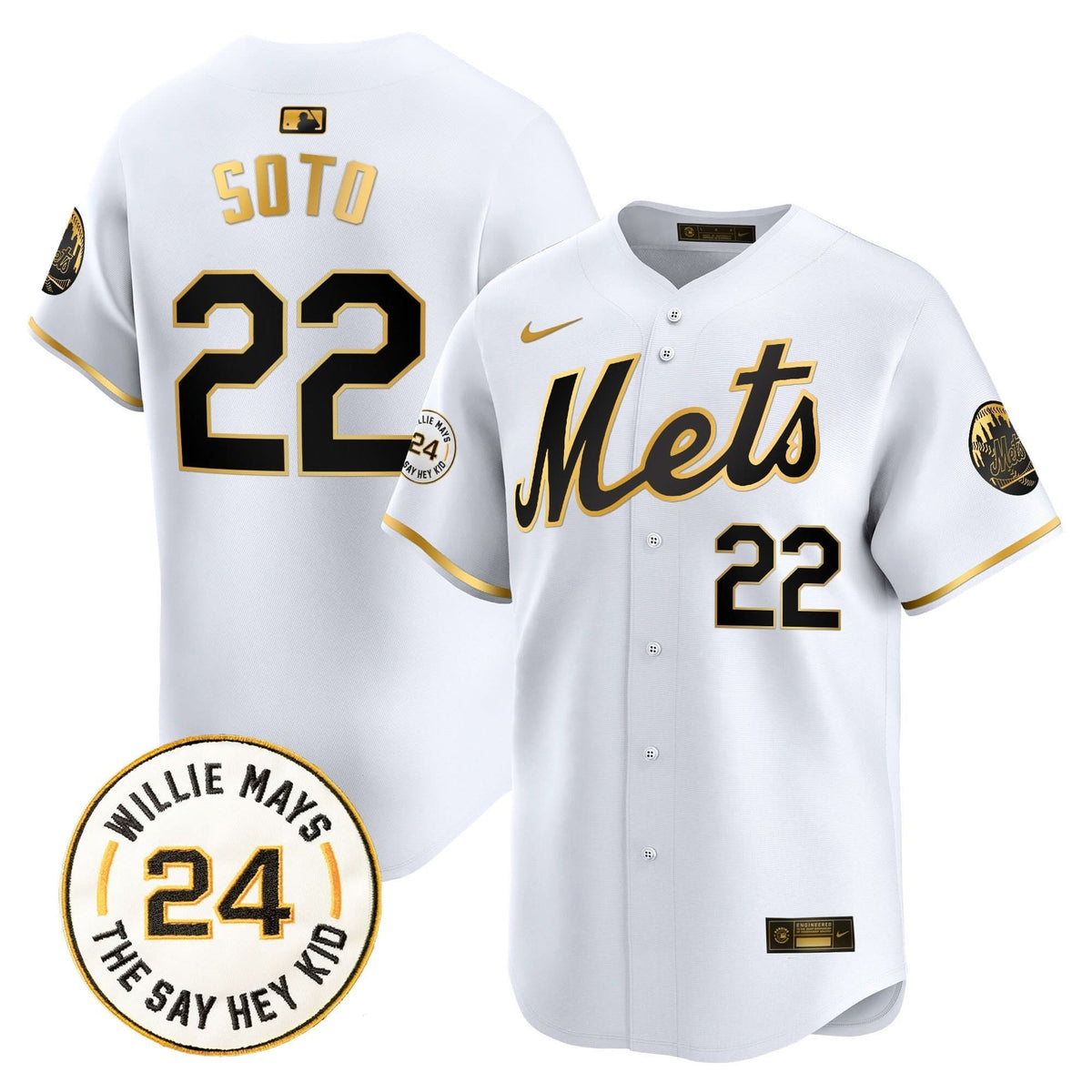 New York Mets Willie Mays Patch Vapor Premier Limited Jersey - Stitched