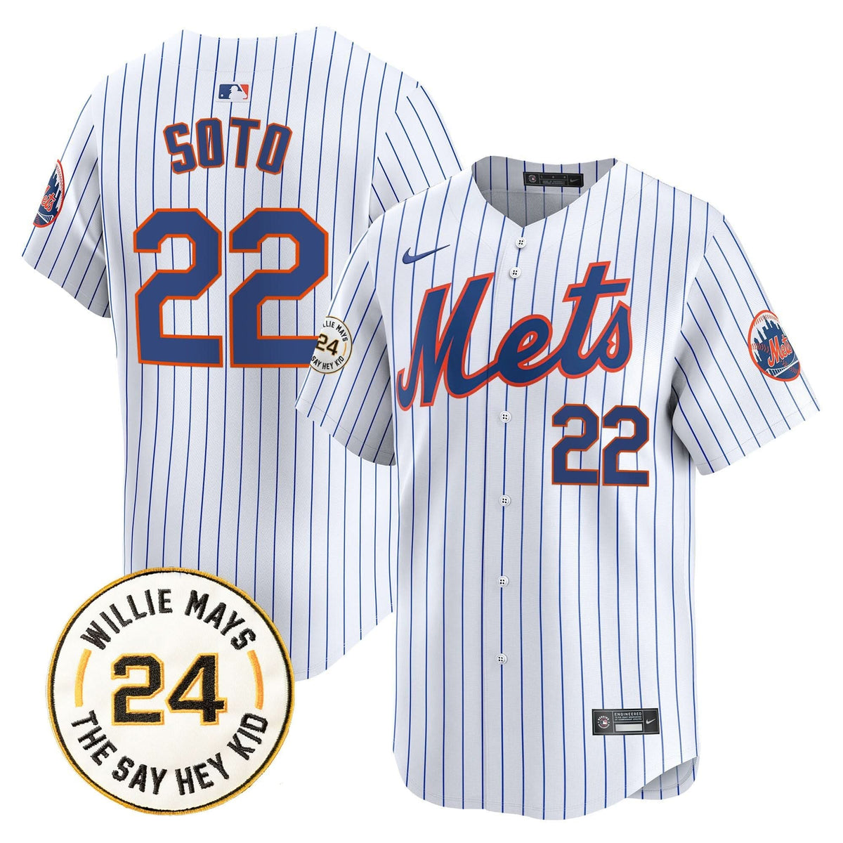 New York Mets Willie Mays Patch Vapor Premier Limited Jersey - Stitched