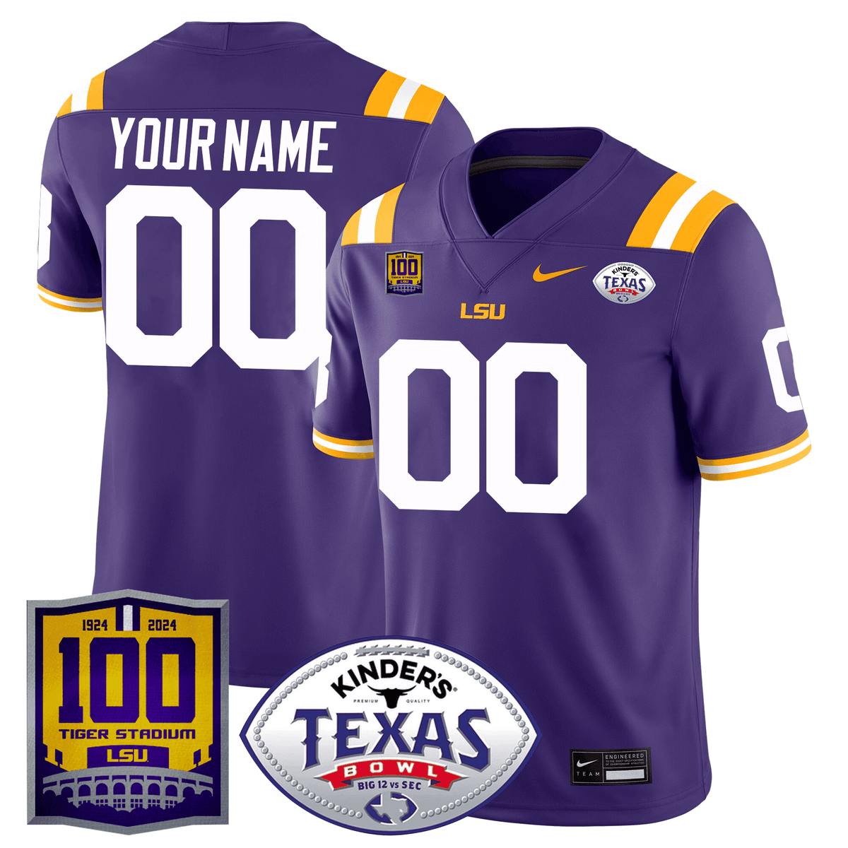 LSU Tigers 100 Years of Tiger Stadium & Texas Bowl Patch Vapor Limited Custom Jersey-Cuztomshoes