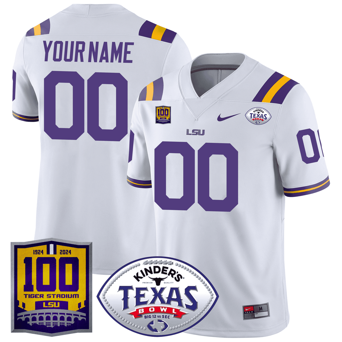 LSU Tigers 100 Years of Tiger Stadium & Texas Bowl Patch Vapor Limited Custom Jersey-Cuztomshoes