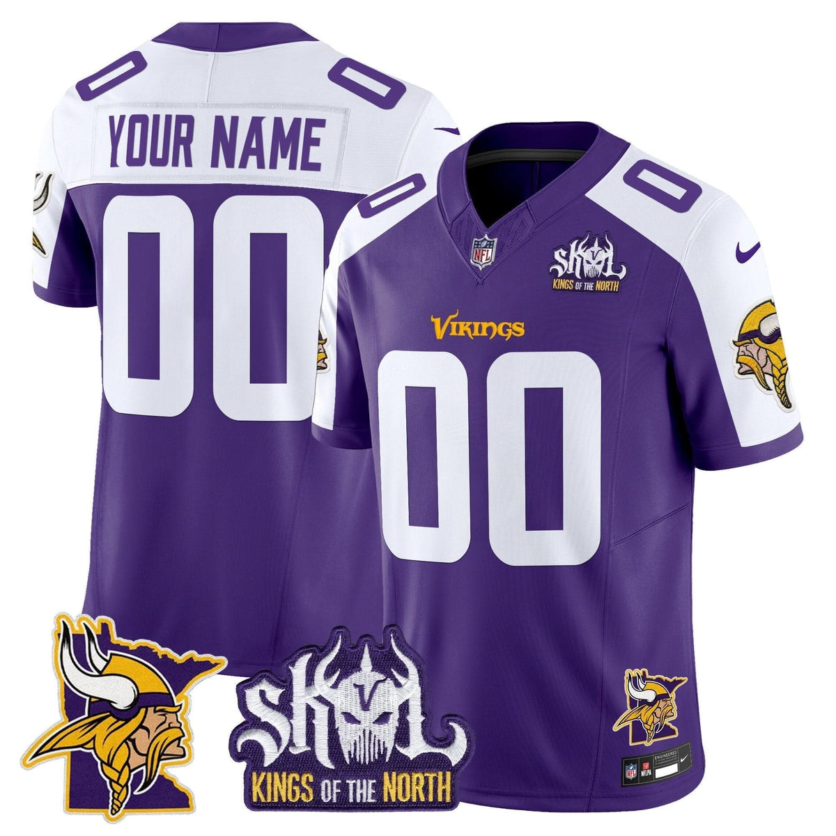 Minnesota Vikings Kings Of The North Patch Vapor Limited Custom Jersey V3-Cuztomshoes