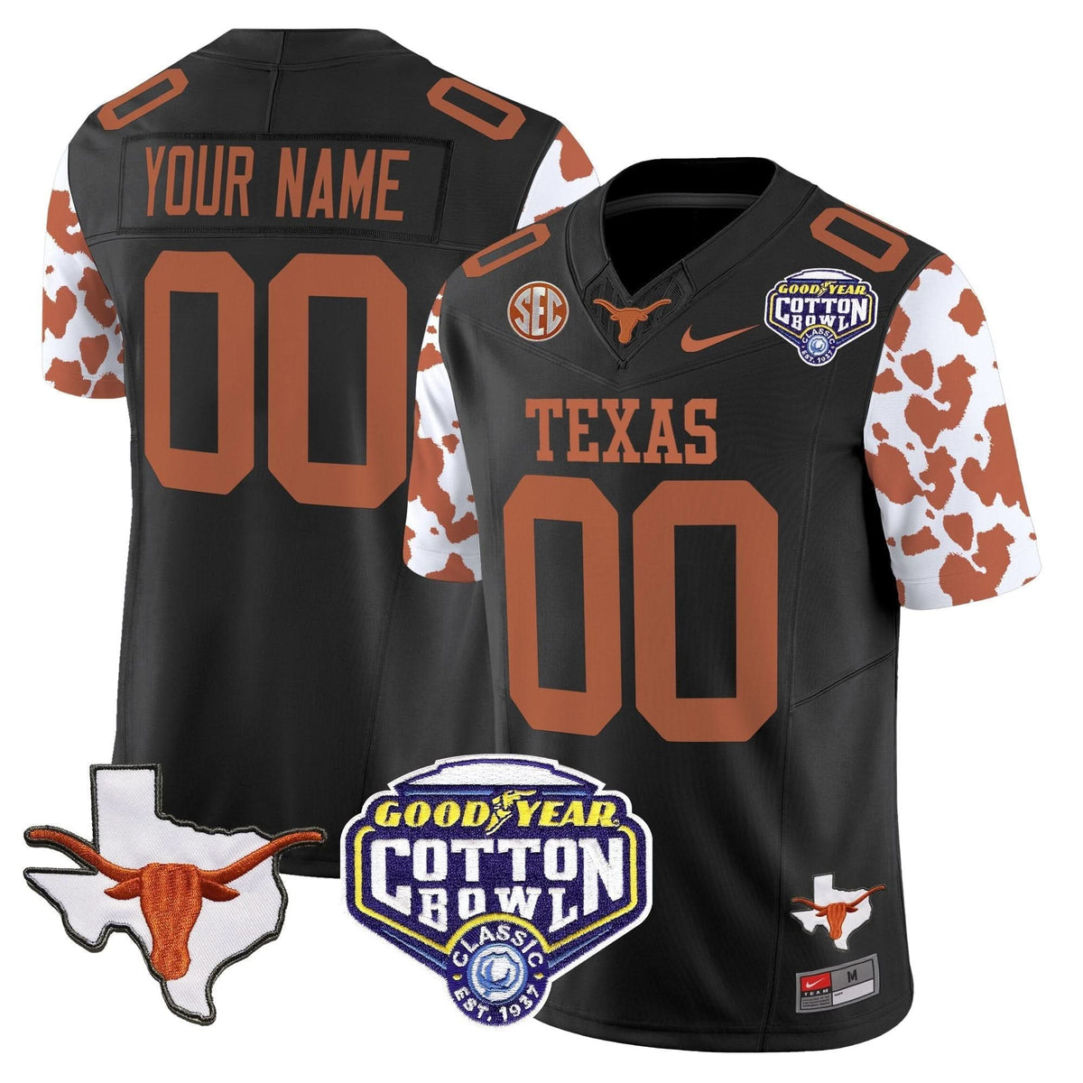 Texas Longhorns Cow Spots Cotton Bowl Patch Vapor Limited Custom Jersey-Cuztomshoes