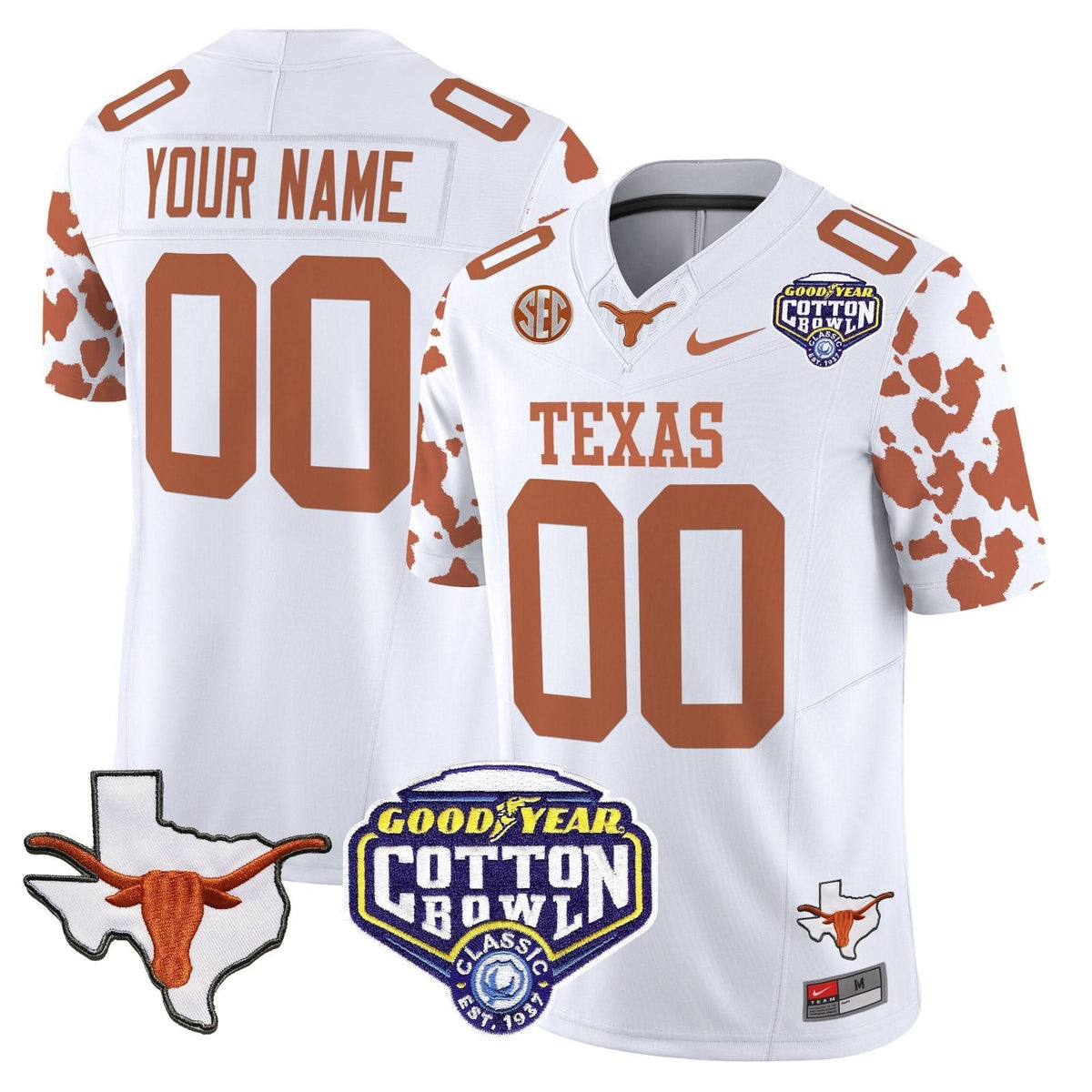 Texas Longhorns Cow Spots Cotton Bowl Patch Vapor Limited Custom Jersey-Cuztomshoes