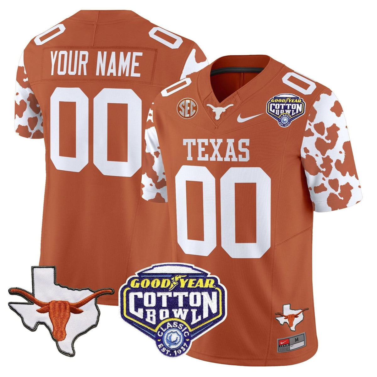 Texas Longhorns Cow Spots Cotton Bowl Patch Vapor Limited Custom Jersey-Cuztomshoes