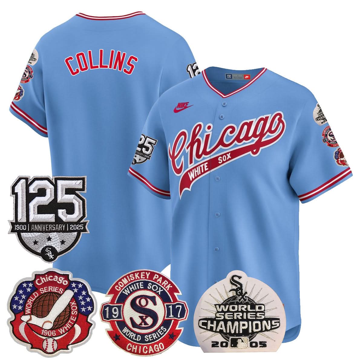 Chicago White Sox 125th Anniversary - World Series Champions Jersey - Stitched-Cuztomshoes