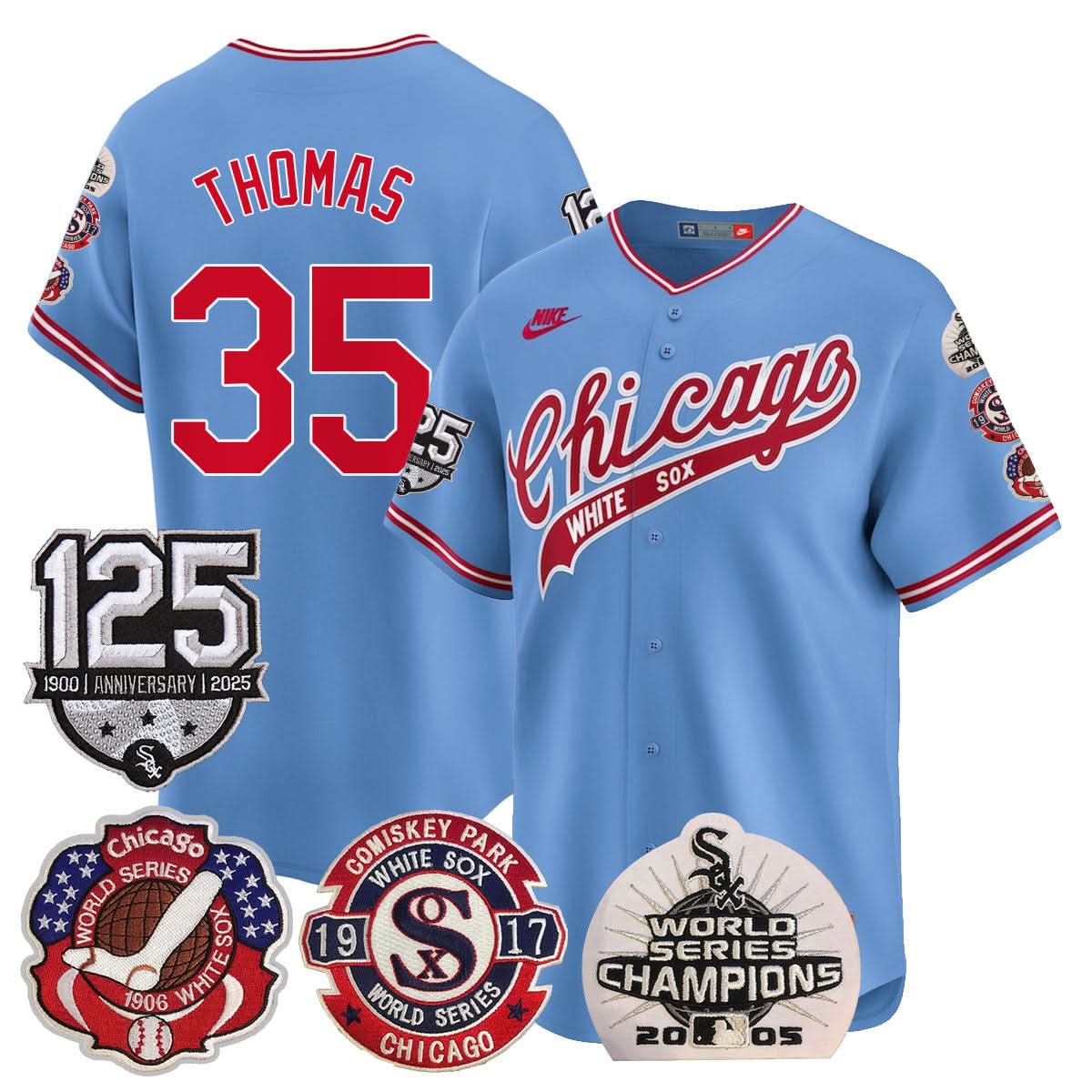 Chicago White Sox 125th Anniversary - World Series Champions Jersey - Stitched-Cuztomshoes