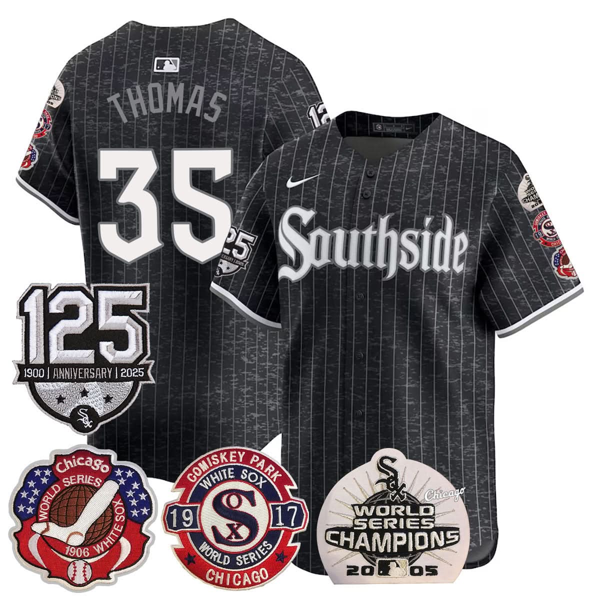 Chicago White Sox 125th Anniversary - World Series Champions Jersey - Stitched-Cuztomshoes