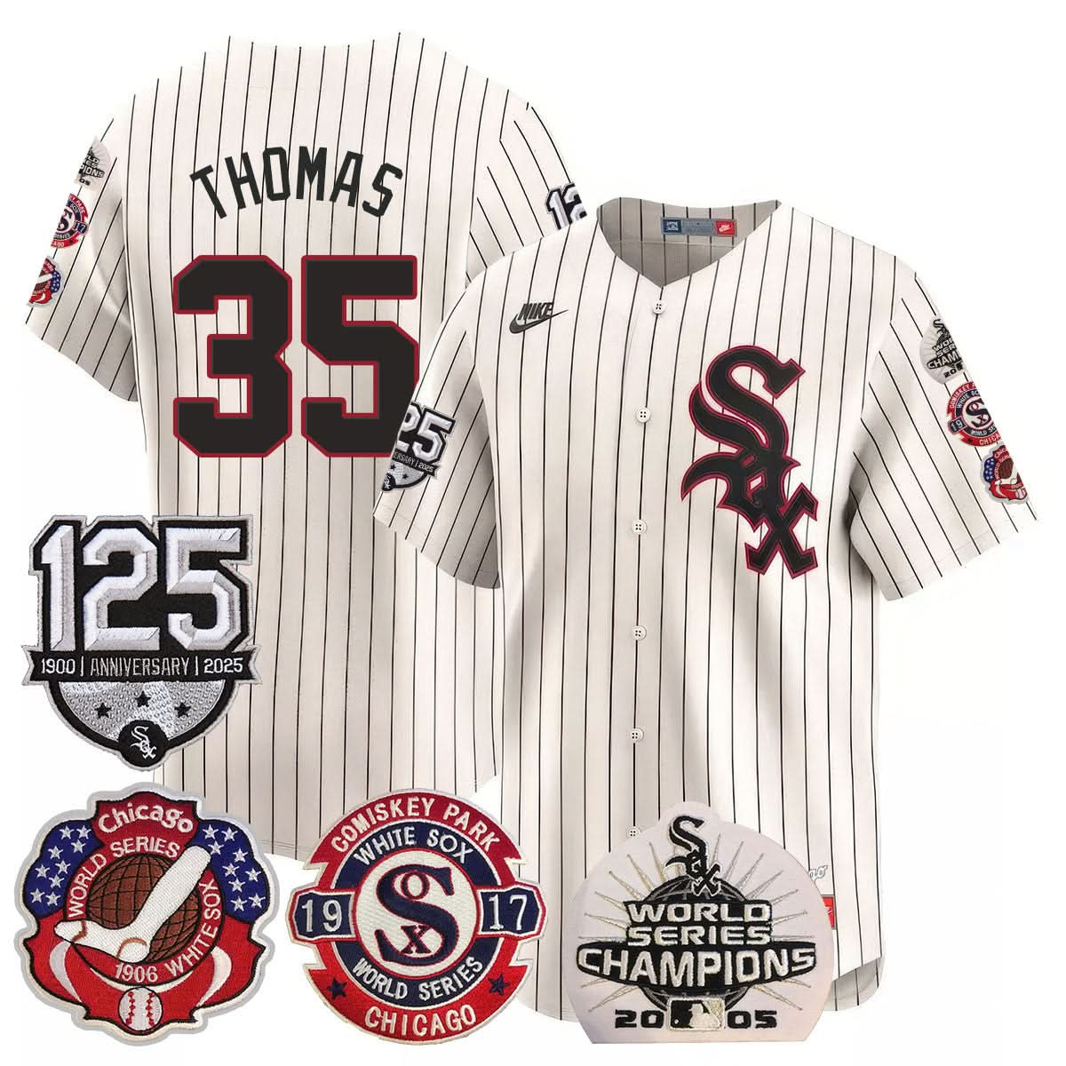 Chicago White Sox 125th Anniversary - World Series Champions Jersey - Stitched-Cuztomshoes