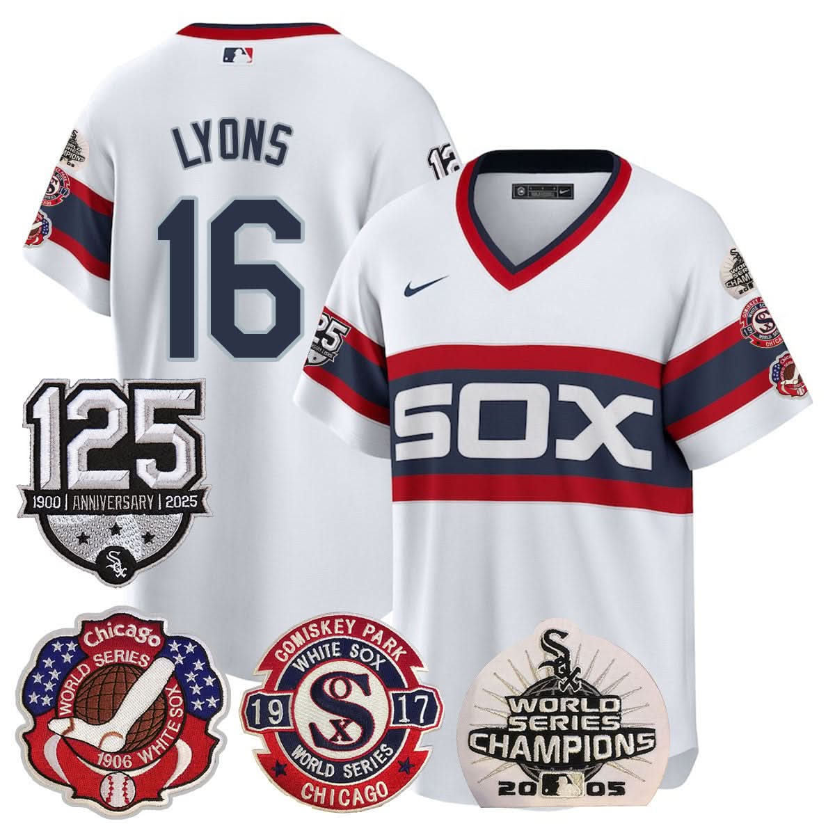 Chicago White Sox 125th Anniversary - World Series Champions Jersey - Stitched-Cuztomshoes