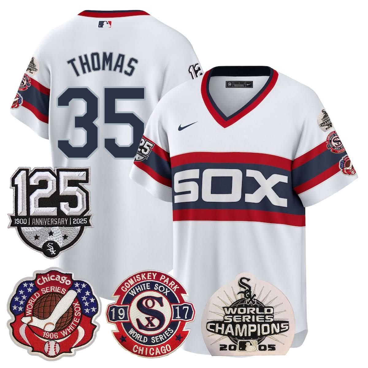 Chicago White Sox 125th Anniversary - World Series Champions Jersey - Stitched-Cuztomshoes