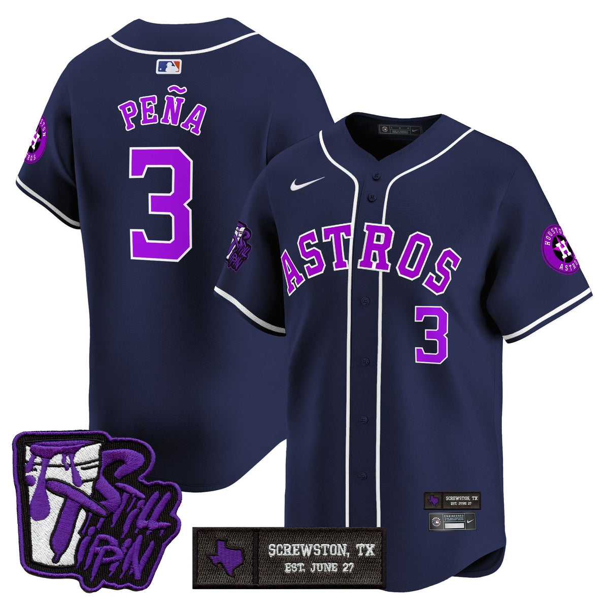 Houston Astros DJ Screw Still Tippin Purple Patch Vapor Premier Limited Jersey - Stitched-Cuztomshoes