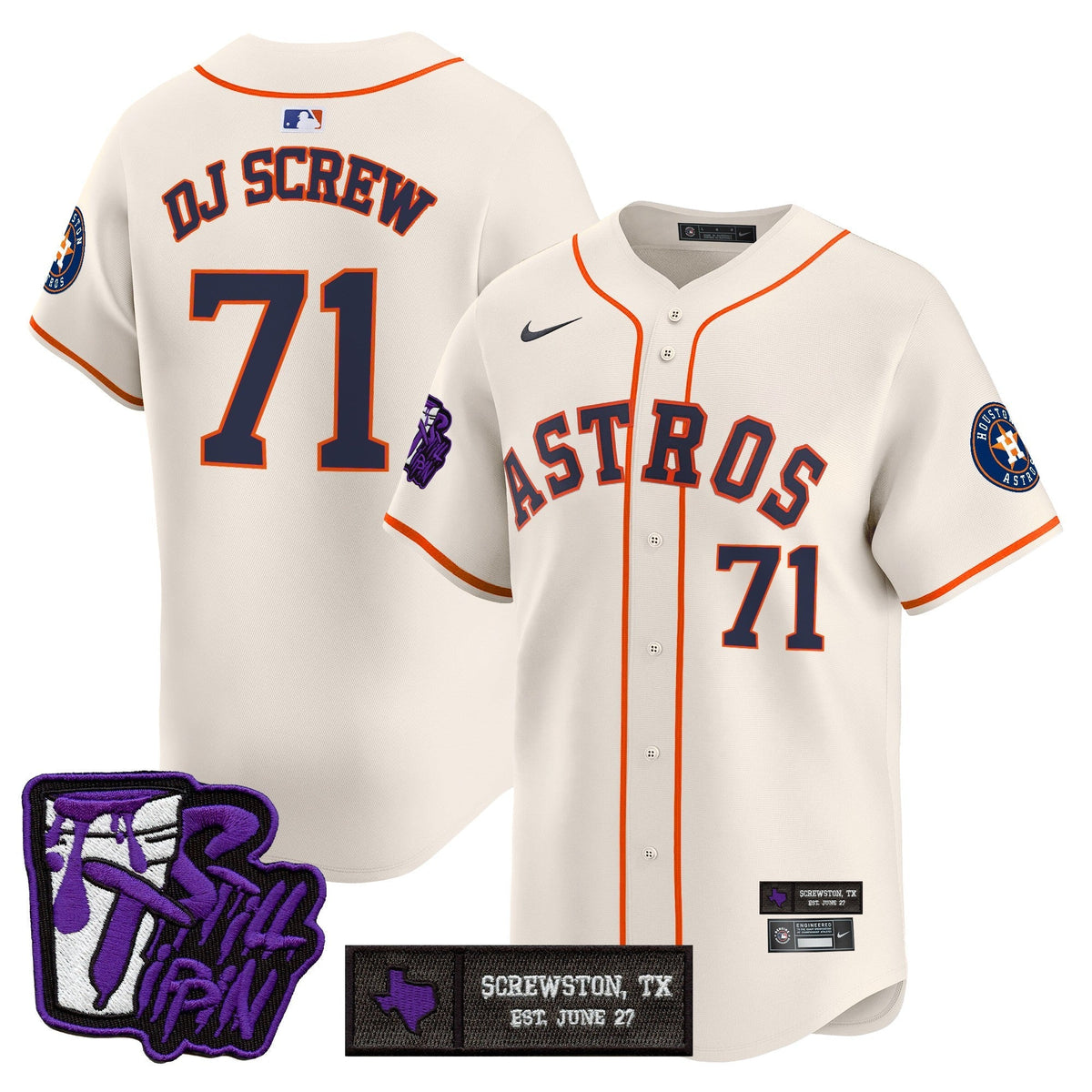 Houston Astros DJ Screw Still Tippin Purple Patch Vapor Premier Limited Jersey - Stitched-Cuztomshoes
