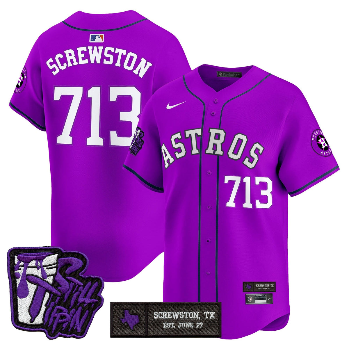 Houston Astros DJ Screw Still Tippin Purple Patch Vapor Premier Limited Jersey - Stitched-Cuztomshoes