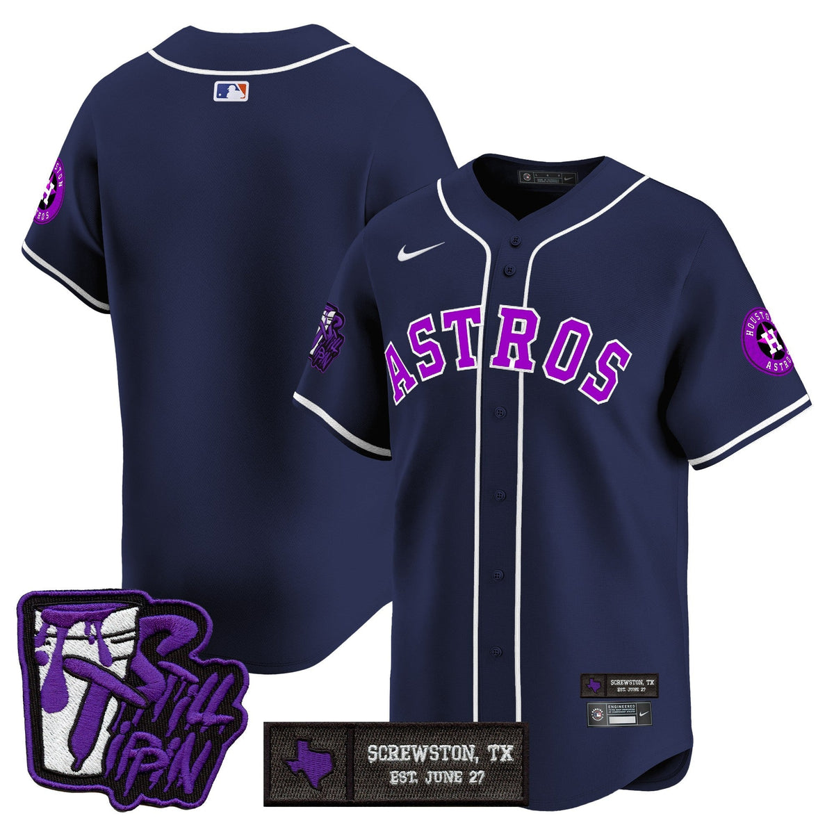 Houston Astros DJ Screw Still Tippin Purple Patch Vapor Premier Limited Jersey - Stitched-Cuztomshoes