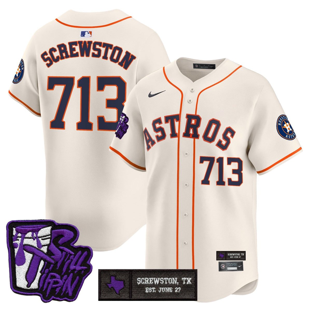 Houston Astros DJ Screw Still Tippin Purple Patch Vapor Premier Limited Jersey - Stitched-Cuztomshoes