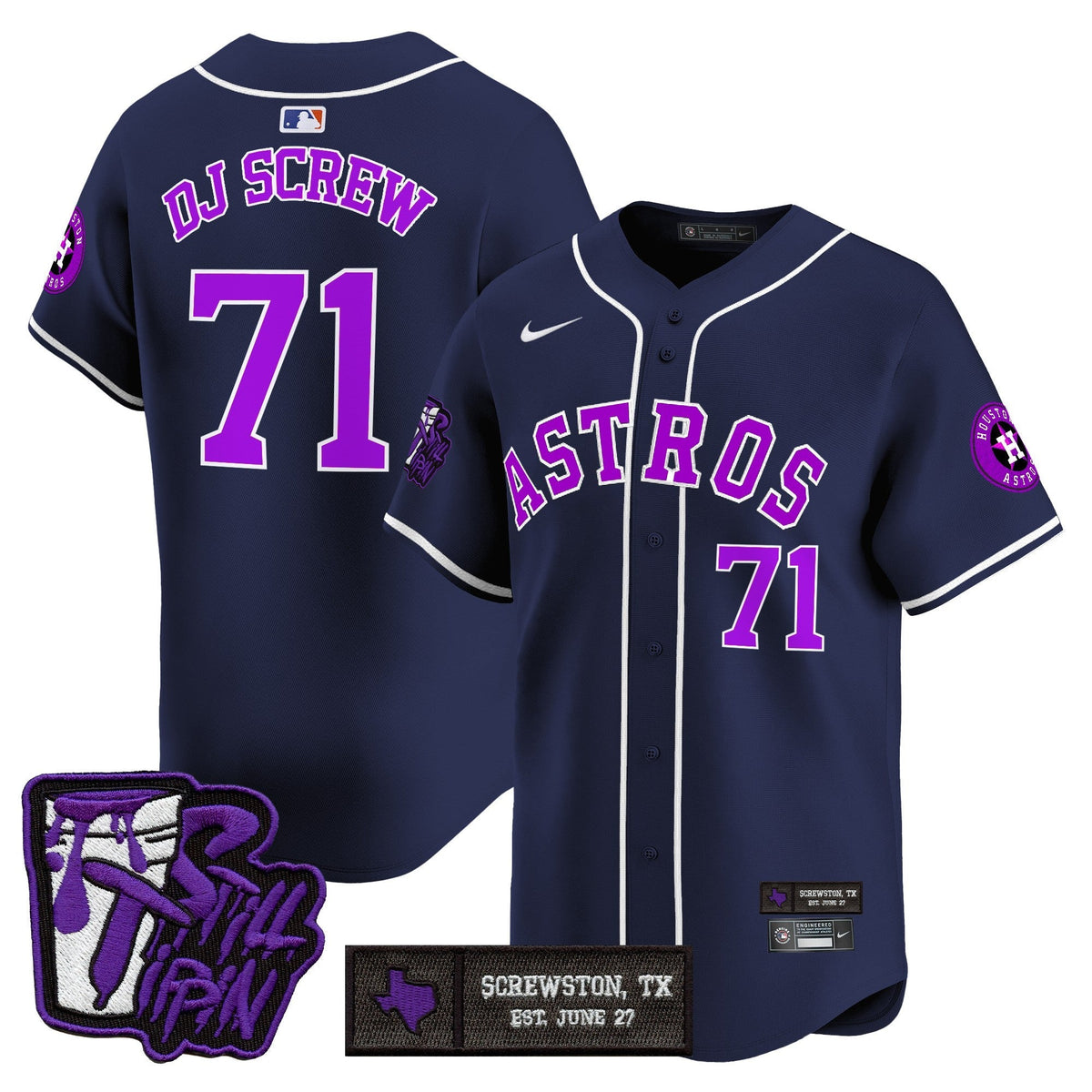 Houston Astros DJ Screw Still Tippin Purple Patch Vapor Premier Limited Jersey - Stitched-Cuztomshoes