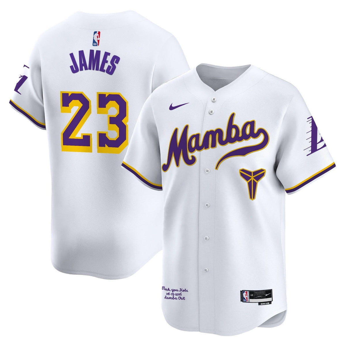 Los Angeles Lakers Kobe Bryant Mamba Vapor Baseball Jersey - Stitched-Cuztomshoes