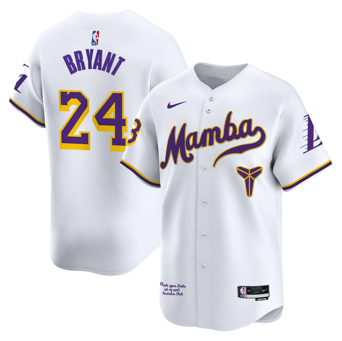 Los Angeles Lakers Kobe Bryant Mamba Vapor Baseball Jersey - Stitched-Cuztomshoes