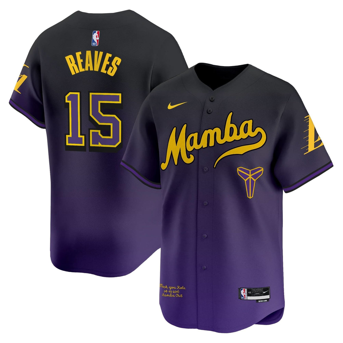 Los Angeles Lakers Kobe Bryant Mamba Vapor Baseball Jersey - Stitched-Cuztomshoes