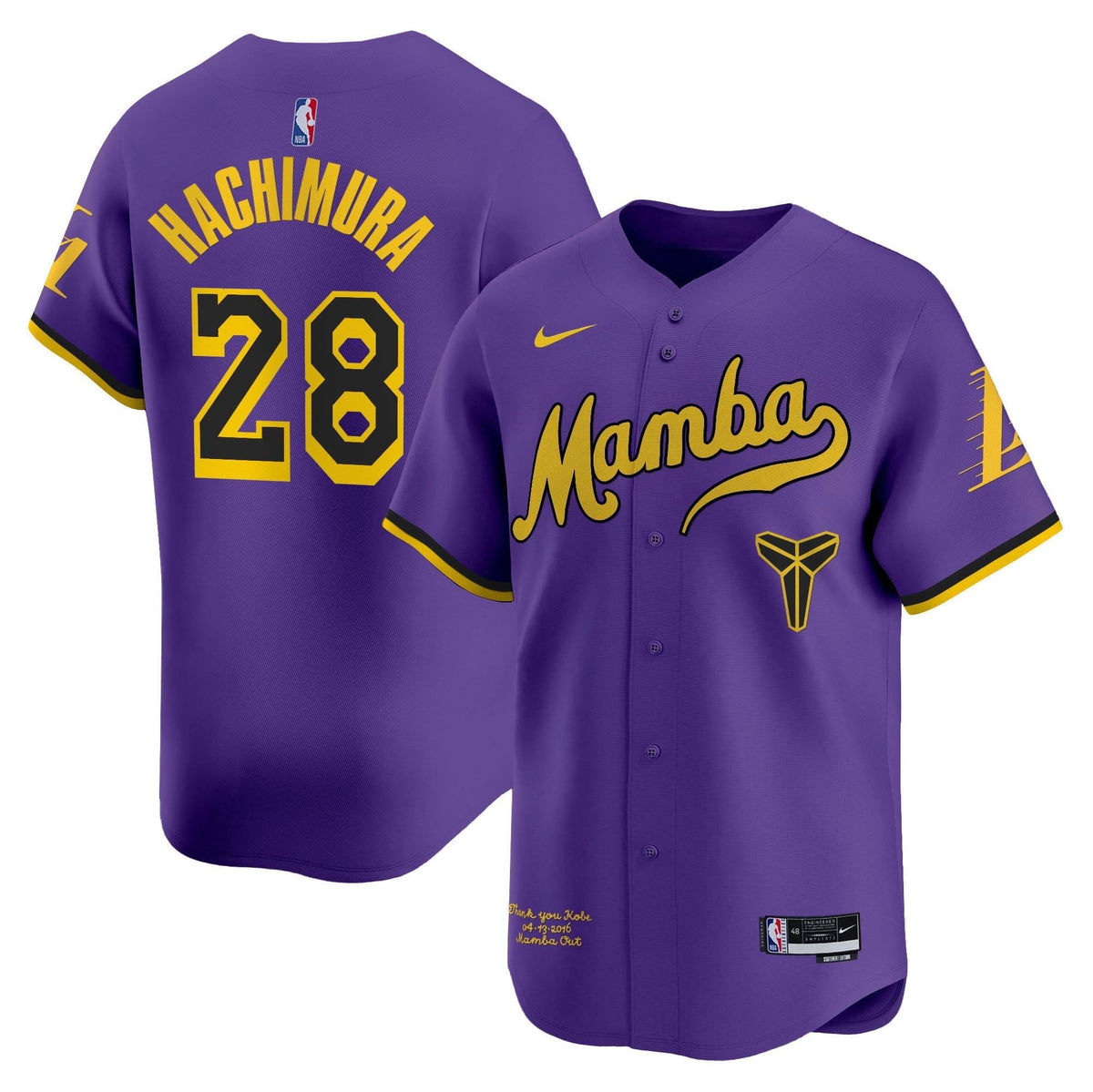 Los Angeles Lakers Kobe Bryant Mamba Vapor Baseball Jersey - Stitched-Cuztomshoes