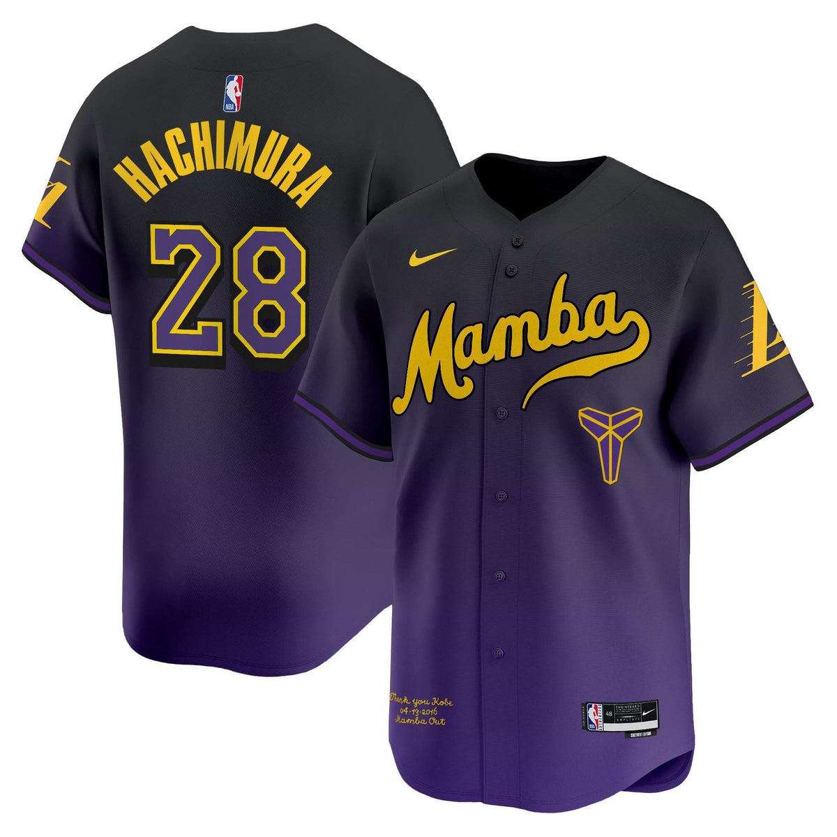 Los Angeles Lakers Kobe Bryant Mamba Vapor Baseball Jersey - Stitched-Cuztomshoes