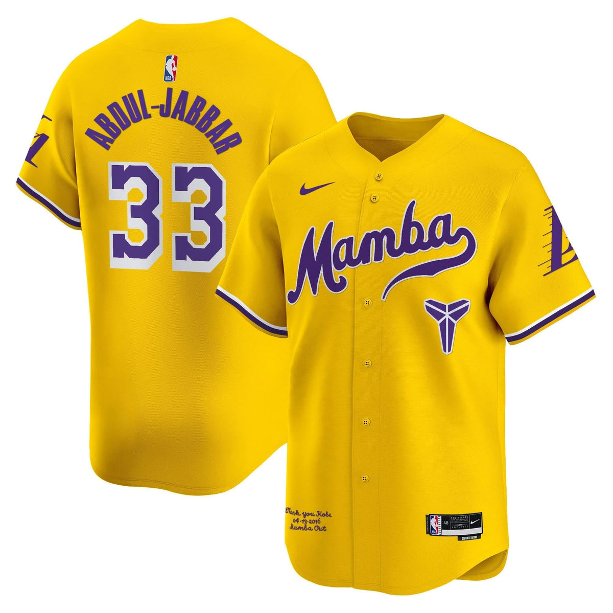 Los Angeles Lakers Kobe Bryant Mamba Vapor Baseball Jersey - Stitched-Cuztomshoes