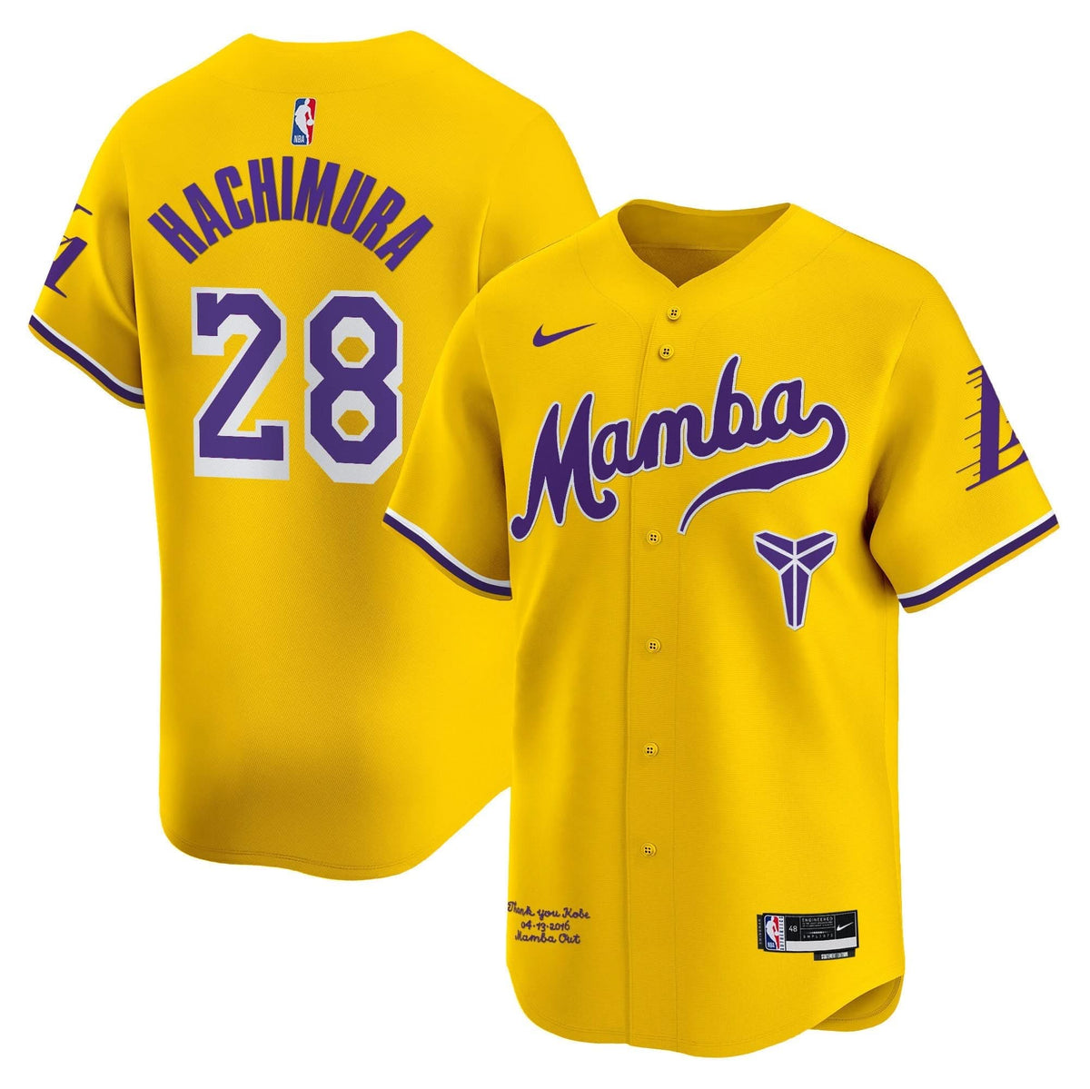 Los Angeles Lakers Kobe Bryant Mamba Vapor Baseball Jersey - Stitched-Cuztomshoes