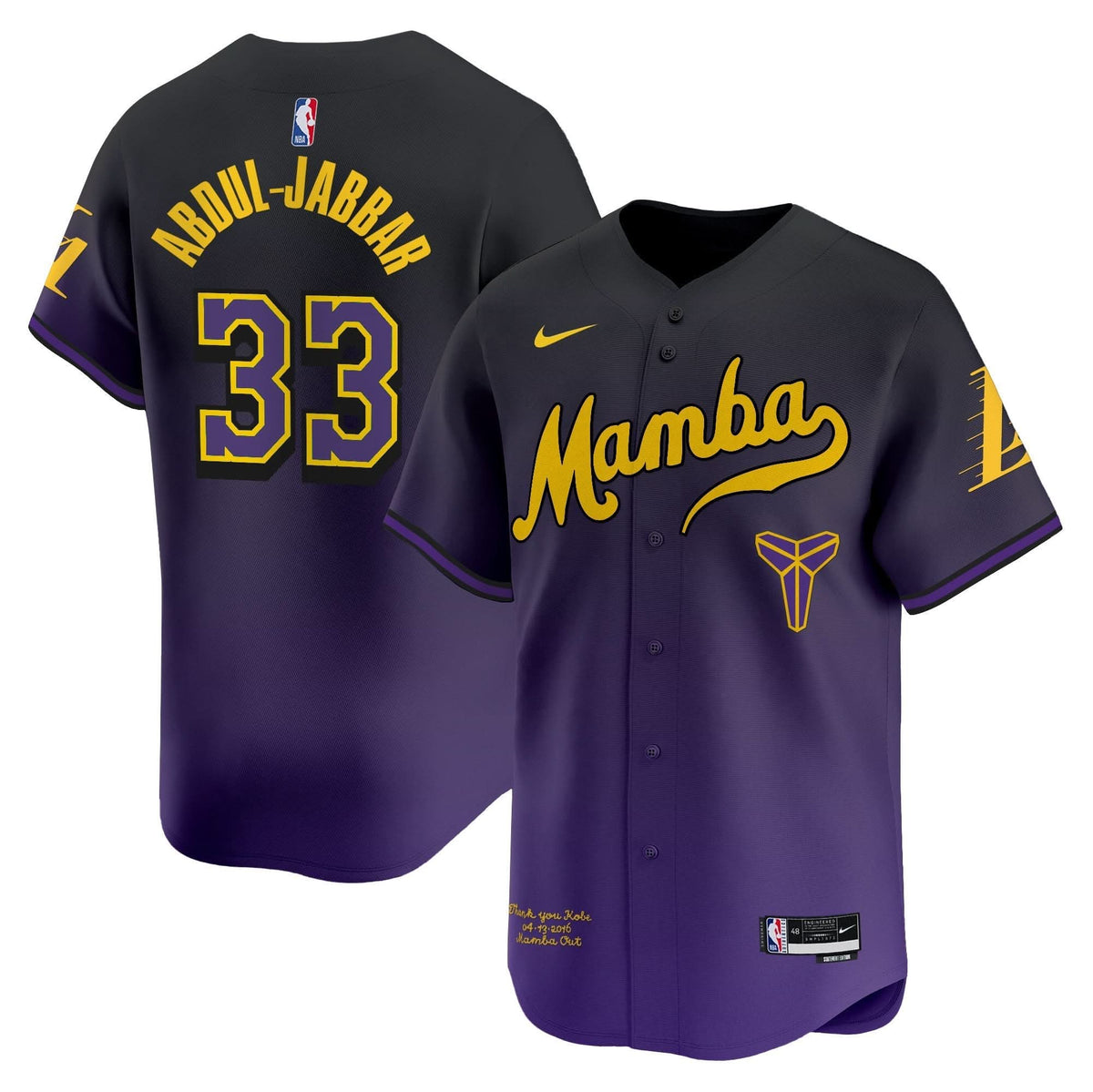 Los Angeles Lakers Kobe Bryant Mamba Vapor Baseball Jersey - Stitched-Cuztomshoes