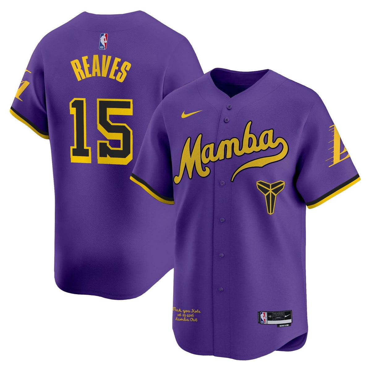 Los Angeles Lakers Kobe Bryant Mamba Vapor Baseball Jersey - Stitched-Cuztomshoes