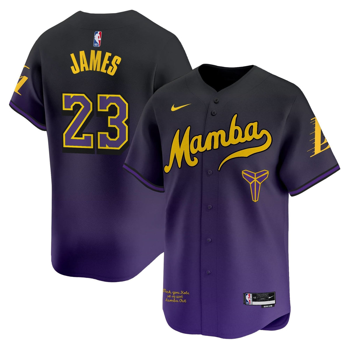 Los Angeles Lakers Kobe Bryant Mamba Vapor Baseball Jersey - Stitched-Cuztomshoes