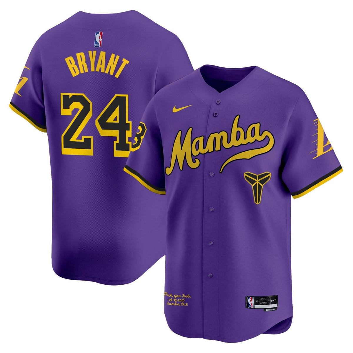 Los Angeles Lakers Kobe Bryant Mamba Vapor Baseball Jersey - Stitched-Cuztomshoes