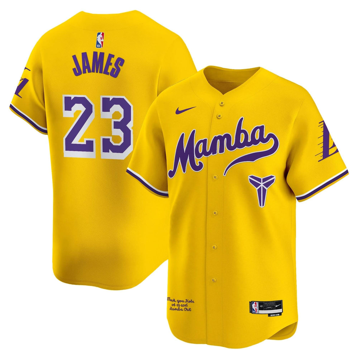 Los Angeles Lakers Kobe Bryant Mamba Vapor Baseball Jersey - Stitched-Cuztomshoes