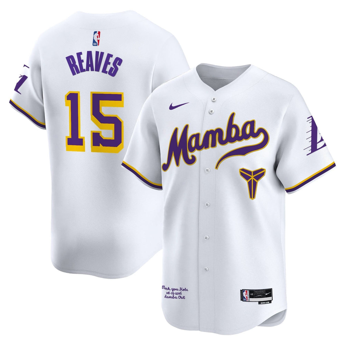 Los Angeles Lakers Kobe Bryant Mamba Vapor Baseball Jersey - Stitched-Cuztomshoes