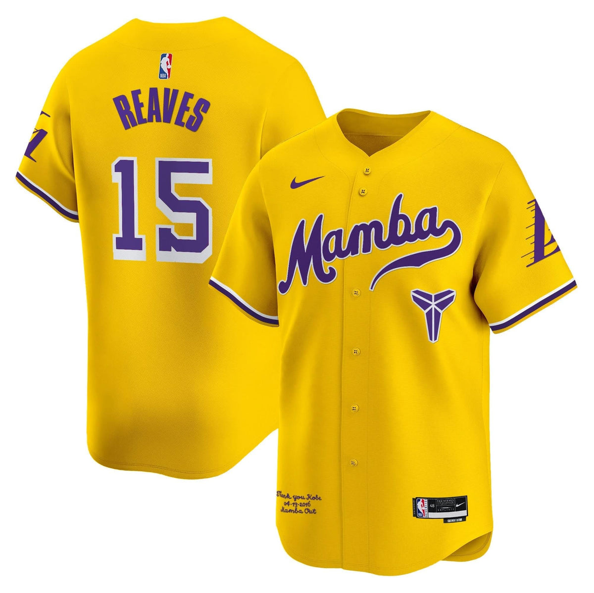 Los Angeles Lakers Kobe Bryant Mamba Vapor Baseball Jersey - Stitched-Cuztomshoes