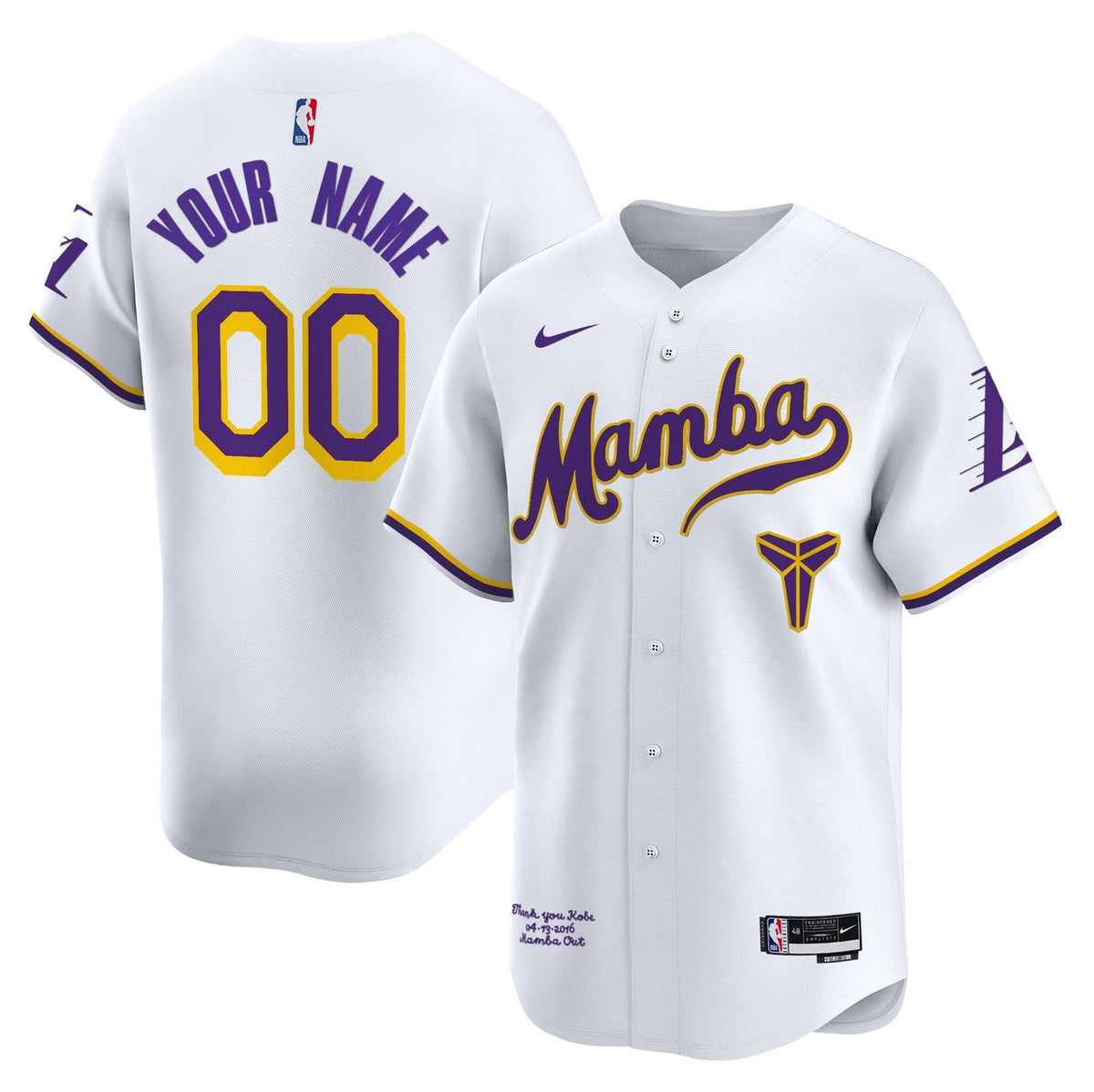 Los Angeles Lakers Kobe Bryant Mamba Vapor Baseball Custom Jersey - Stitched