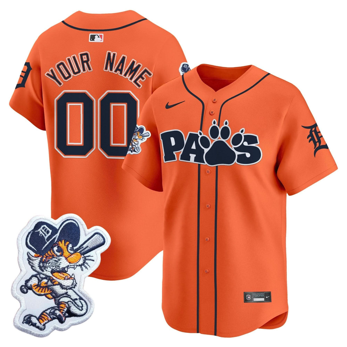 Detroit Tigers Paws Patch Vapor Premier Limited Custom Jersey V2 - Stitched