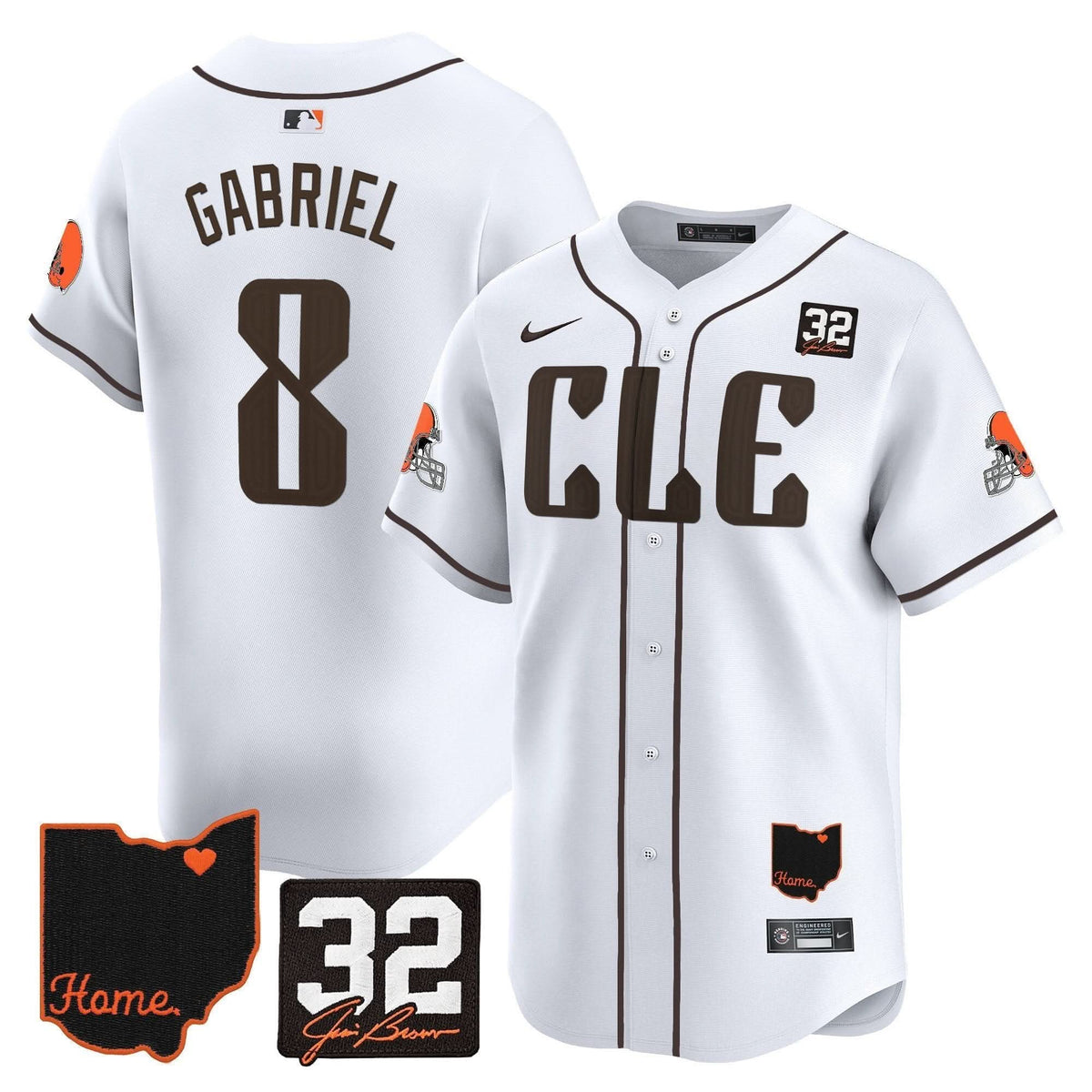 Cleveland Guardians #32 Jim Brown Memorial & Home Patch Vapor Premier Limited Jersey - Stitched